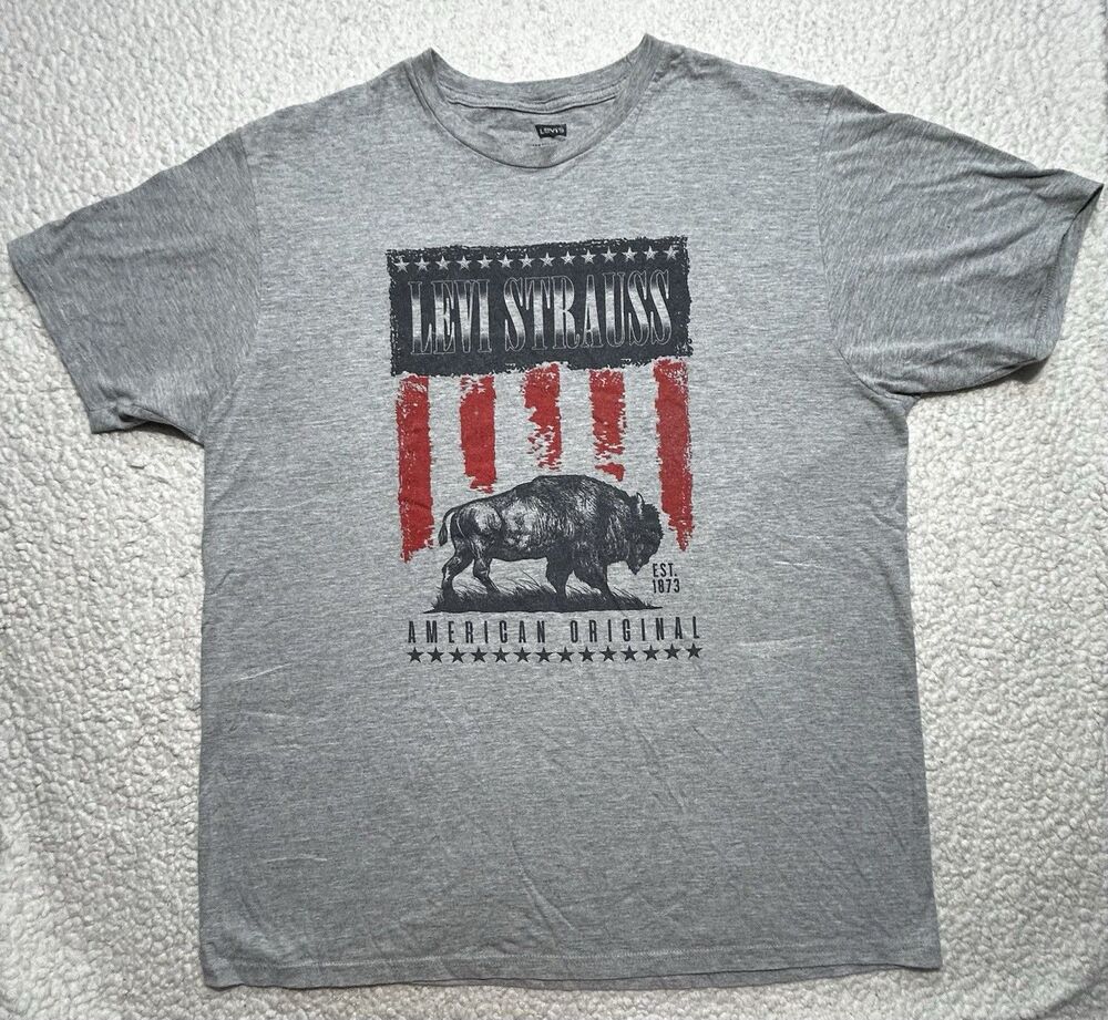 Levi Strauss Graphic T-Shirt Gray Buffalo American Original Men's Size XL